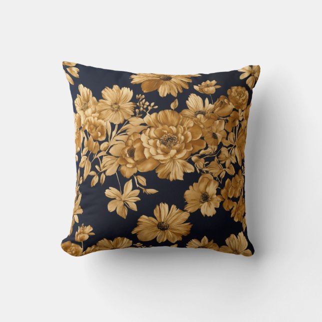 Almofada Design Floral Dourado Elegante (Frente)