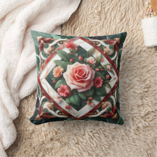 Almofada Design Floral Elegante Com Rosa Pintado
