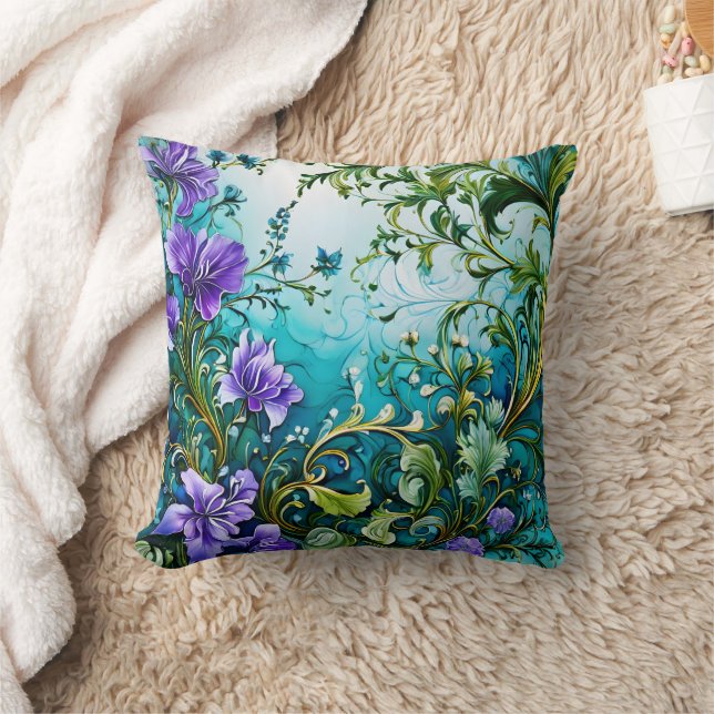 Almofada Design Floral Roxo Com Verde (Cobertor)