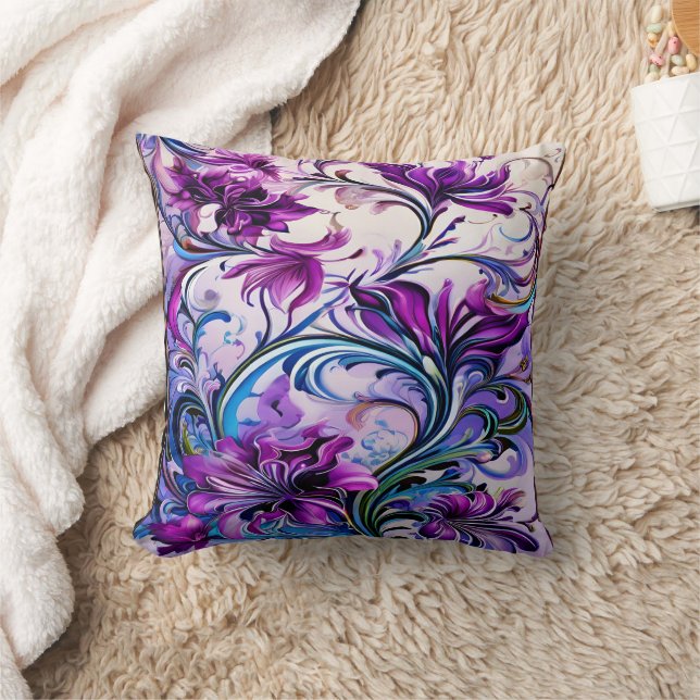 Almofada Design Floral Roxo Vibrante no Fundo Elegante (Cobertor)