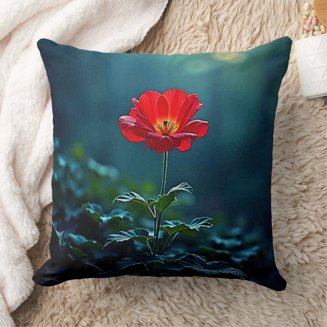 Almofada Design Focado em Flor Vermelha Única (Cobertor)