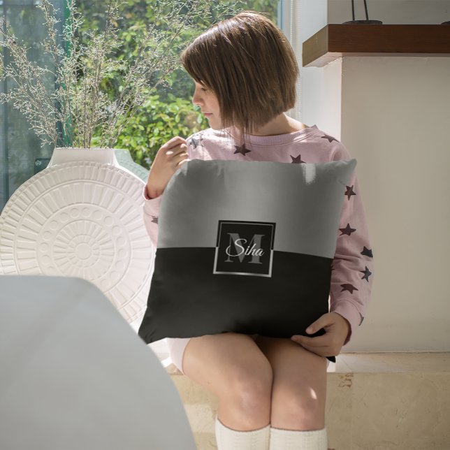 Almofada Design geométrica de ecrã dividido em preto e prat (Criador carregado)