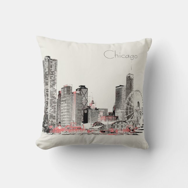 Almofada Design moderno da skyline de Chicago (Frente)