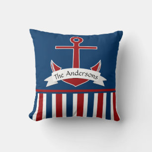Almofada Design náutico azul branco vermelho âncora