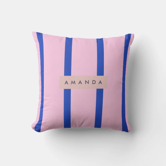 Almofada Design Personalizado com Listras Rosa e Azul Real (Frente)