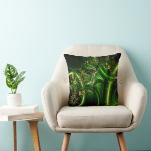 Almofada Design preto e verde amarelo abstrato da flor