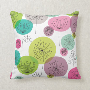 Almofada Design retro da flor do teste padrão da coruja