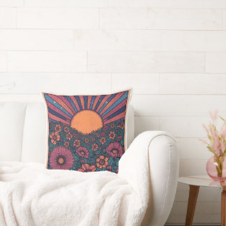 Almofada Design Retro dos Anos 70 com Campo de Flores Ensol