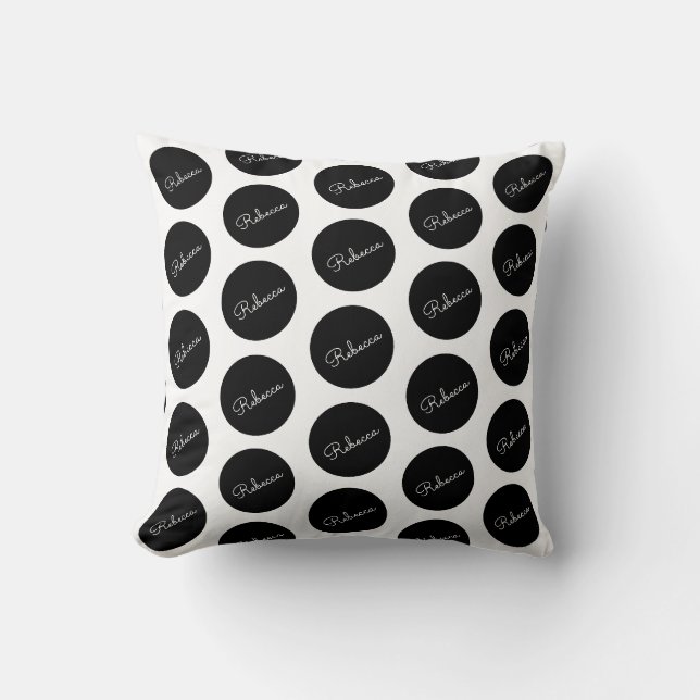 Almofada Design Retro-Moderno Preto e Branco com Bolinhas (Frente)