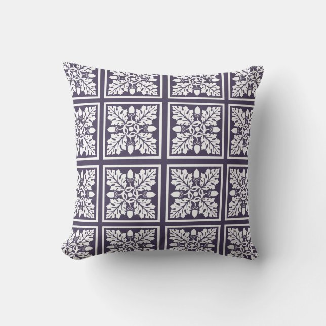 Almofada Design roxo do azulejo da bolota e da folha do (Frente)