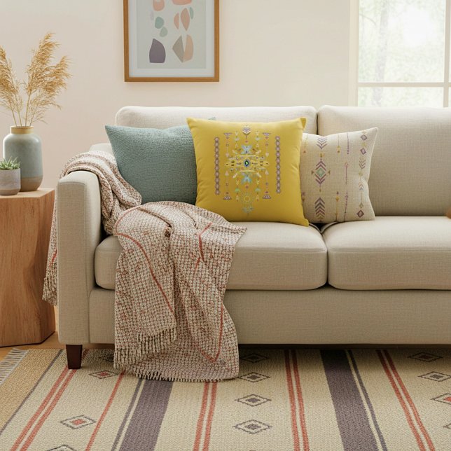 Almofada Design tribal amarelo e verde (Criador carregado)