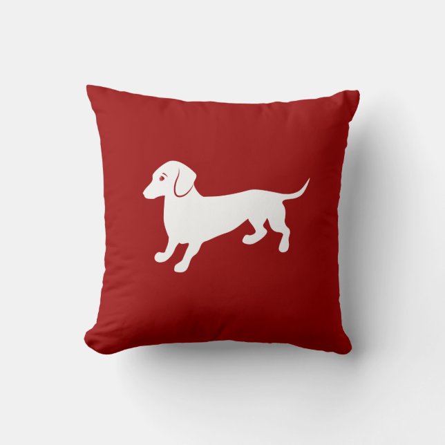 Almofada Design vermelho e branco do Dachshund (Frente)