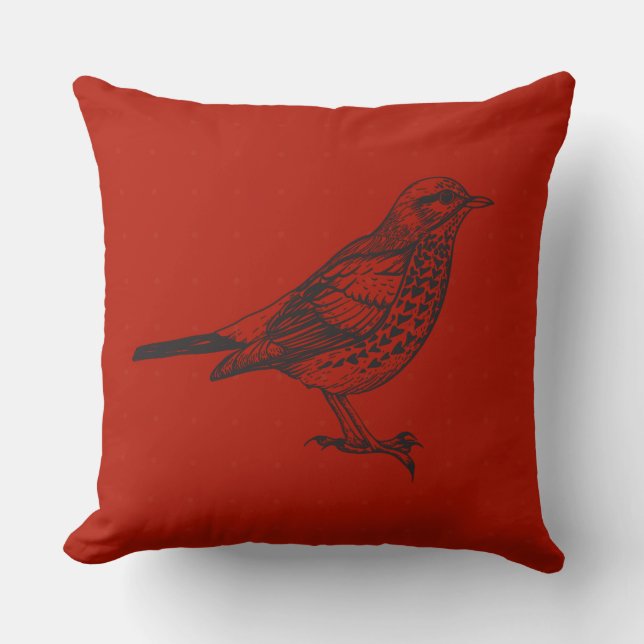 Almofada Design VINTAR VERMELHO DO PÁSSARO Travesseiro deco (Frente)