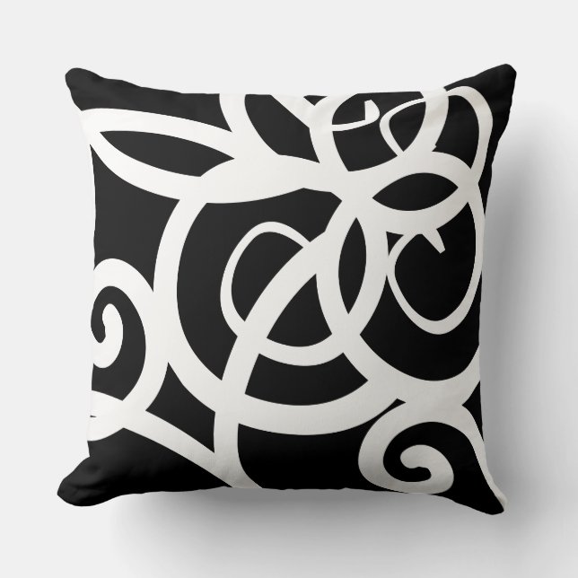 Almofada Designers abstrato Lumbar White e Black (Frente)