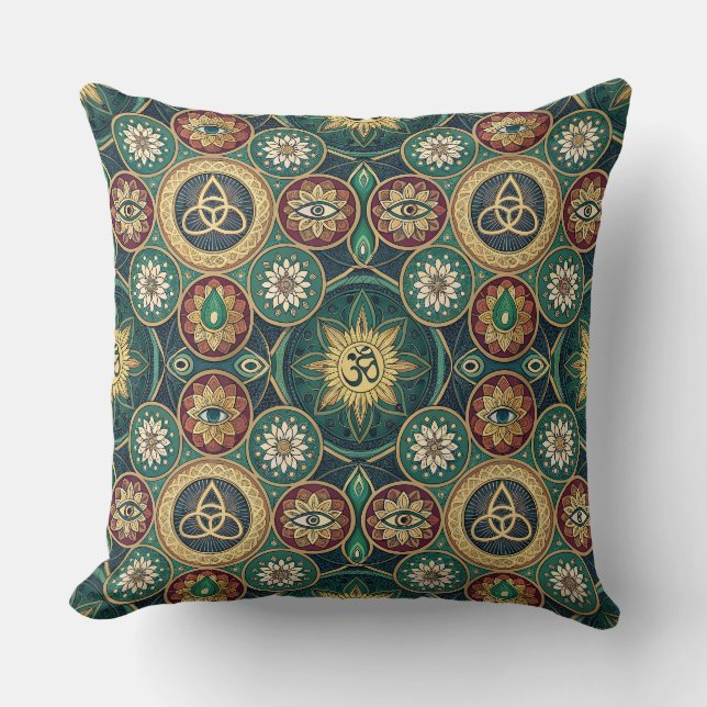 Almofada Designo Sagrado Místico - Padrão de Mandala Espiri (Frente)