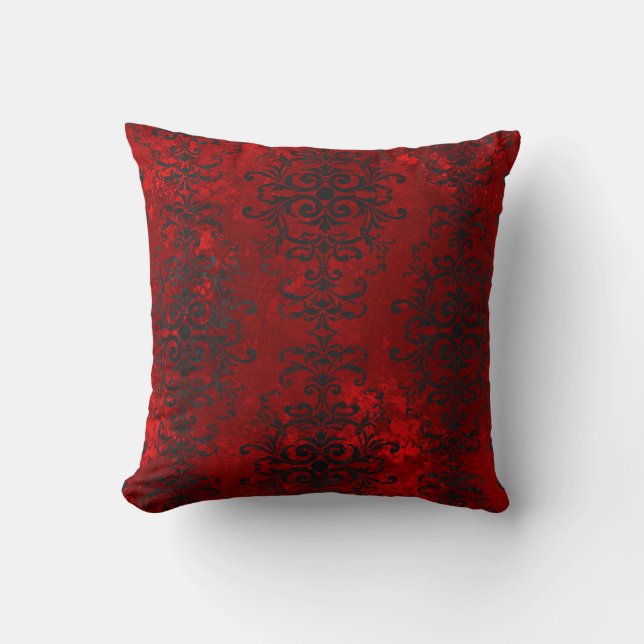 Almofada Designs de rolagem pretos em tons de vermelho (Frente)