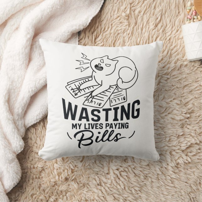 Almofada Desperdiçando Minhas Vidas Design de Gato Engraçad (Cobertor)