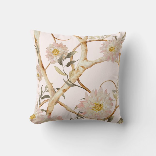 Almofada Desperdício de Aquarela Floral Blush Rosa Chinoise (Frente)