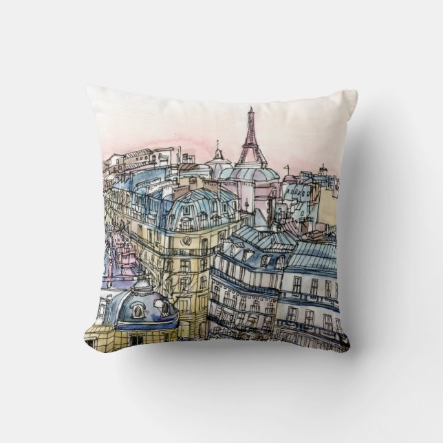 Almofada Destinos | Torre Eiffel de Aquarela e Paris (Frente)