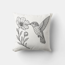Almofada Detailed Hummingbird Line Art with Wildflower