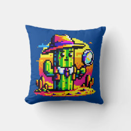 Almofada Detetive de Cactus de 8 Bits - Mistério de Pixel R