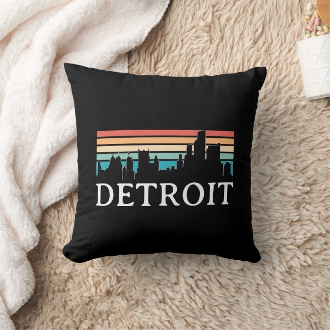 Almofada Detroit Michigan Retro Vintage Sunset Skyline (Cobertor)