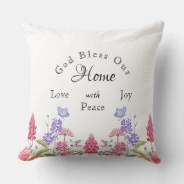 Almofada Deus abençoe Nosso Nome Da Família White Wildflowe