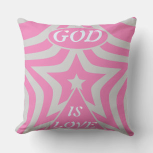Almofada "Deus é Amor" Pastel Rosa & Cinza Estrela Cristã