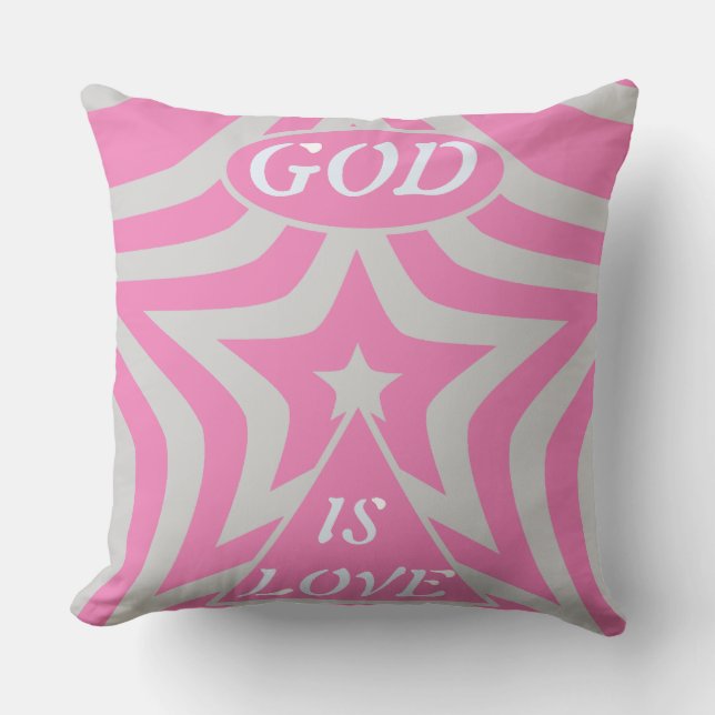 Almofada "Deus é Amor" Pastel Rosa & Cinza Estrela Cristã (Frente)