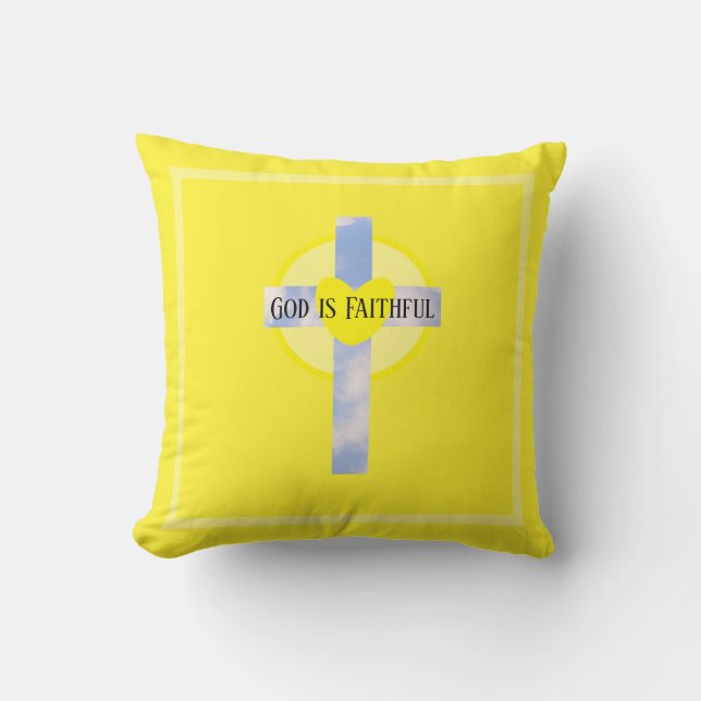 Almofada Deus é Fiel Versículo Bíblico de Cura Cruz Amarelo (Frente)