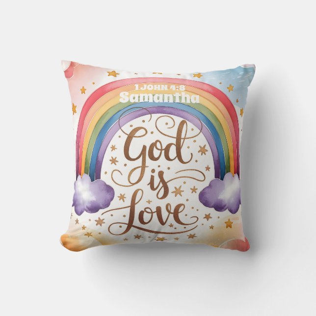 Almofada Deus Personalizado é Amor Crianças Cristãs Boho (Frente)