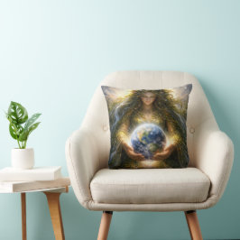 Almofada Deusa Gaia Segurando Gentilmente o Planeta Terra