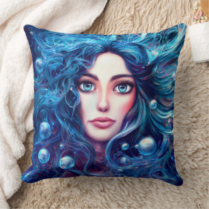 Almofada Deusa Mermaid Sea Ninfh Siren Blue Underwater