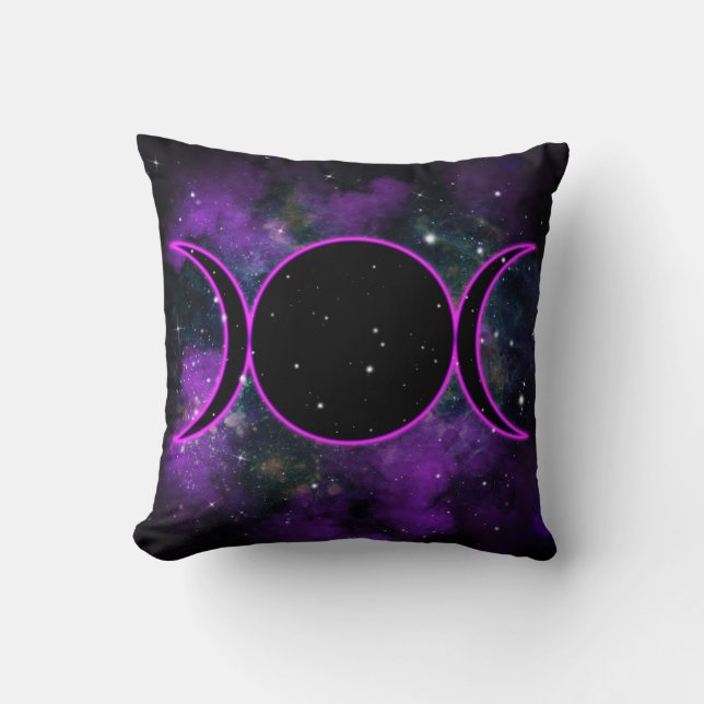 Almofada Deusa Tripla Lua Universo Brilho Roxo Espaço (Frente)