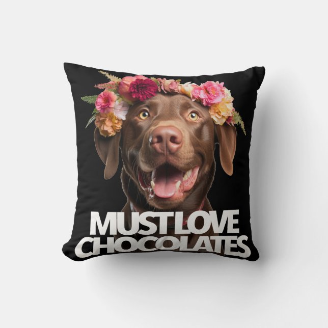 Almofada Deve amar Chocolates marrom labs labrador (Frente)