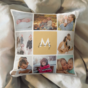 Almofada Dezesseis famílias de monogramas simples de colage