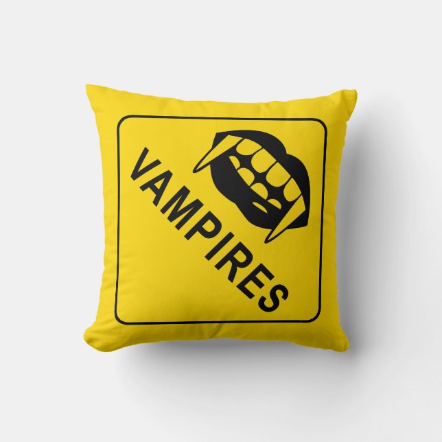 Almofada Dia das Bruxas, Vampiros Sexy, Sinal de Aviso (Frente)