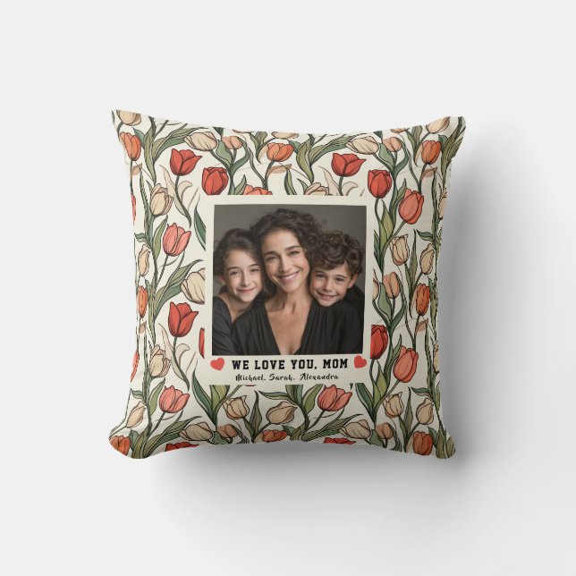 Almofada Dia das Mães Cachorro Flor de Tulipa Retro (Frente)