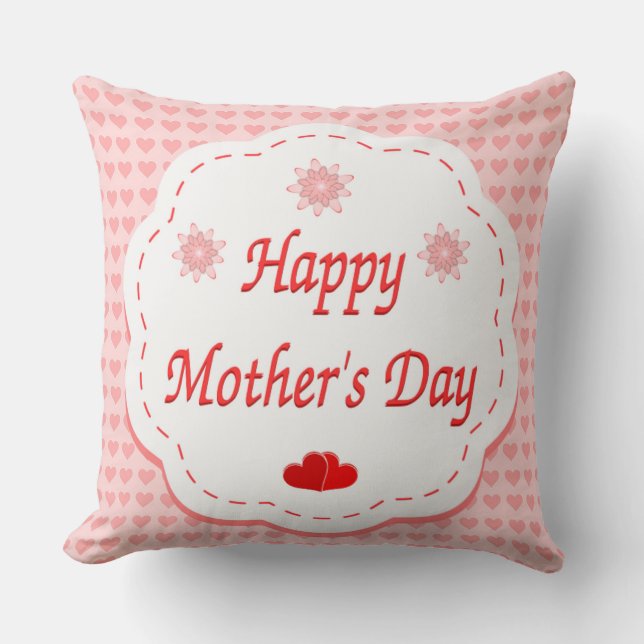 ALMOFADA "DIA DAS MÃES FELIZ " CORAÇÕES ROSA (Frente)