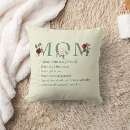 Almofada Dia das Mães Floral Definição de Mamãe Nomes Verde