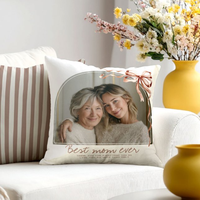 Almofada Dia das Mães Personalizado Melhor Mãe Bege Arco (Criador carregado)