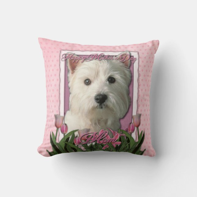 Almofada Dia das mães - tulipas cor-de-rosa - Westie (Frente)