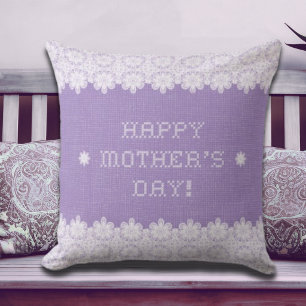 Almofada Dia das Mães Vintage Rustic Burel Crochê Floral
