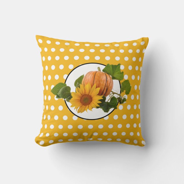 Almofada Dia de Ação de Graças de Girassol & Abóbora Pontos (Frente)
