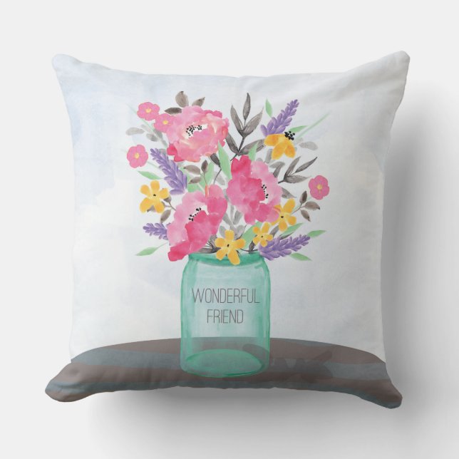 Almofada Dia de as mães Amigo Jar Vase com Flores (Frente)