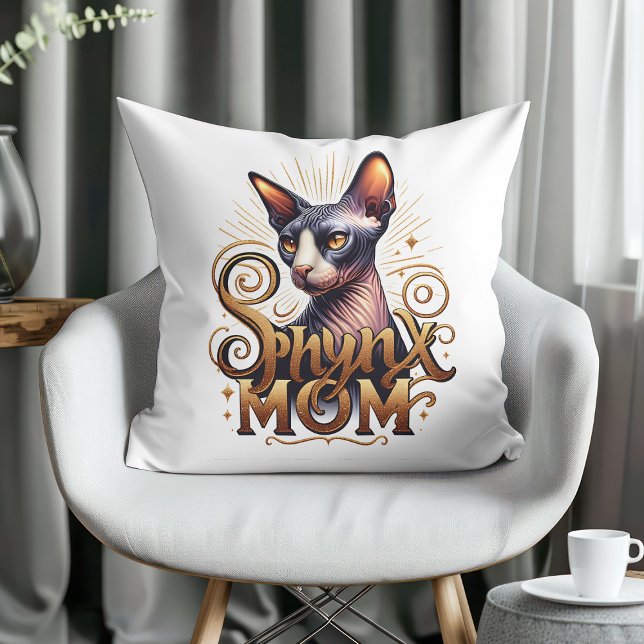 Almofada Dia de as mães da Mãe de Gato Esphynx (Personalized Sphynx Cat Mom Throw Pillow)