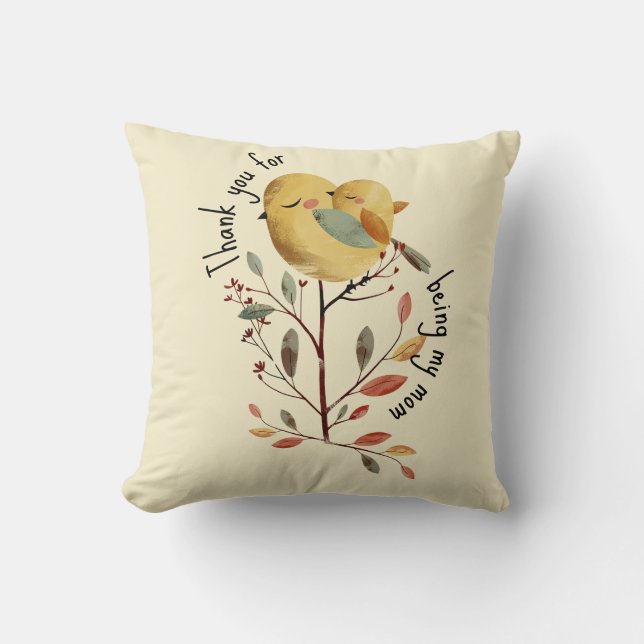 Almofada Dia de as mães de Ilustração de Ave da Mamãe Water (Frente)