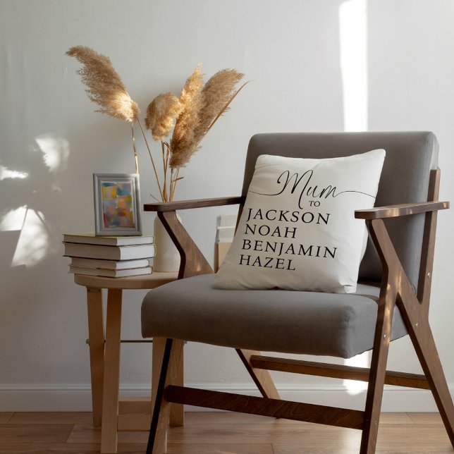 Almofada Dia de as mães de Nomes de Crianças Personalizadas (Mum Script Personalized Kids Names Mother's Day Throw Pillow)