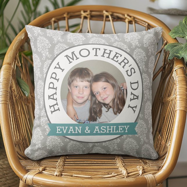 Almofada Dia de as mães Feliz - damask Personalizado do Mod (Custom Photo Pillow - Add Your Own Pics!)