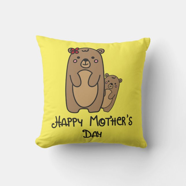 Almofada Dia de as mães Feliz, Urso-Mãe (Frente)